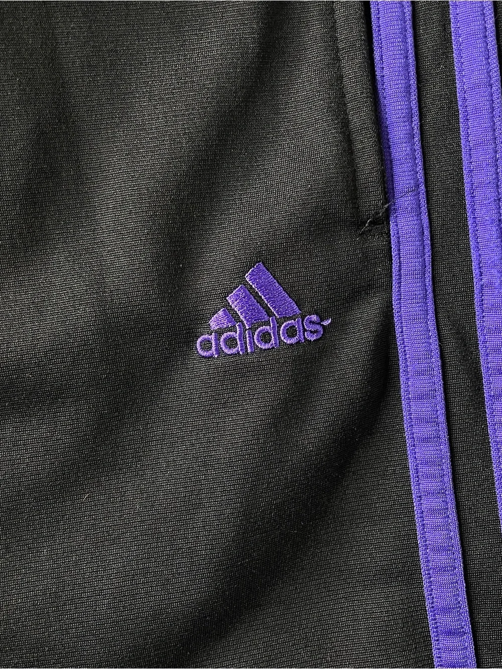 Adidas Track Pants Men's Medium Black Purple 3-Stripe Sporty Athletic Retro Y2K